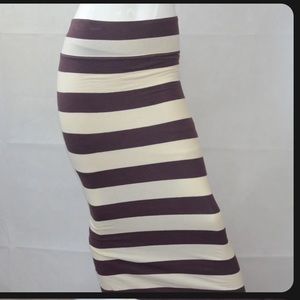 Free People cream maroon brown rugby stripe column maxi skirt